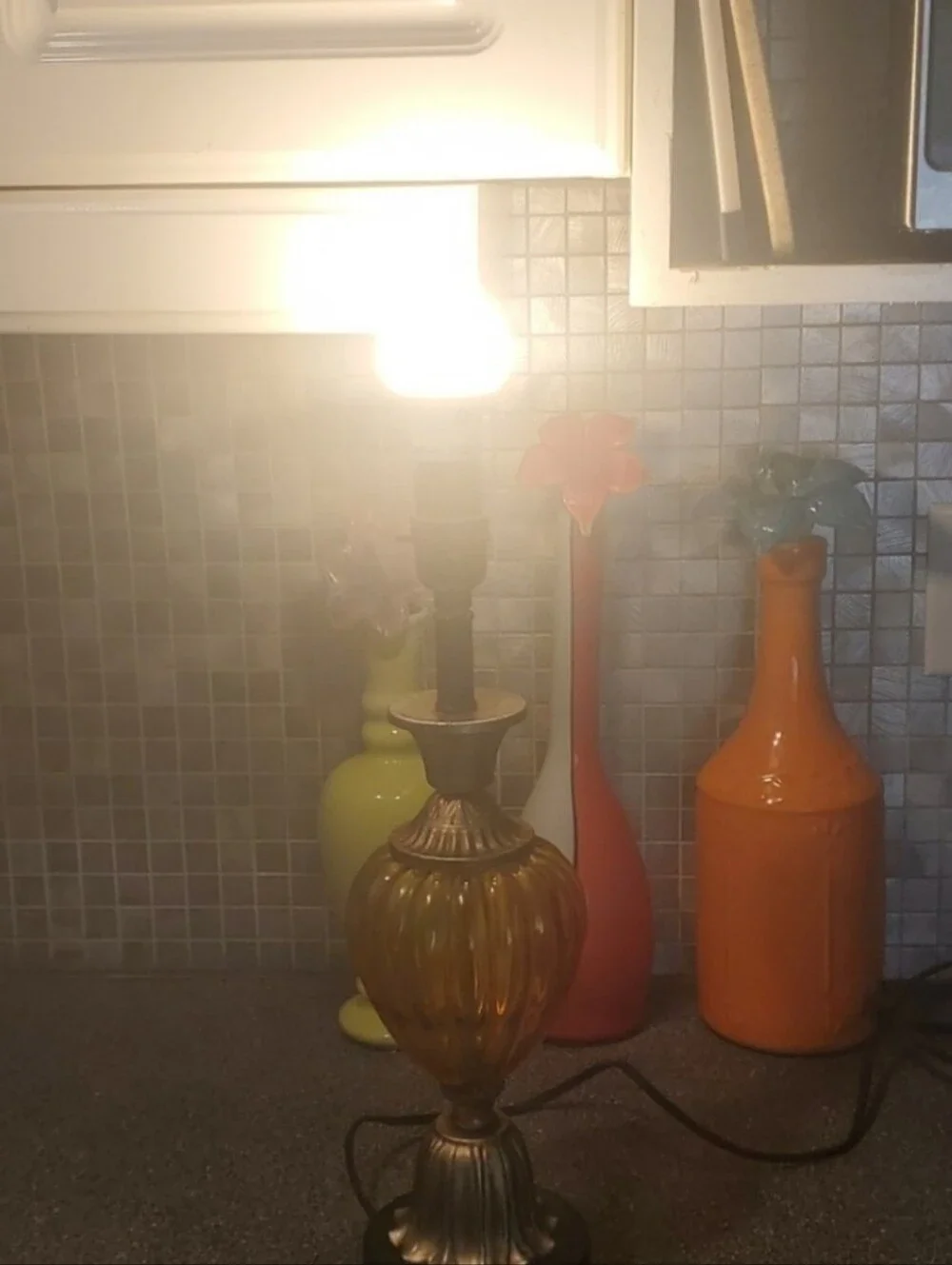 Vintage Amber Glass Table Lamp